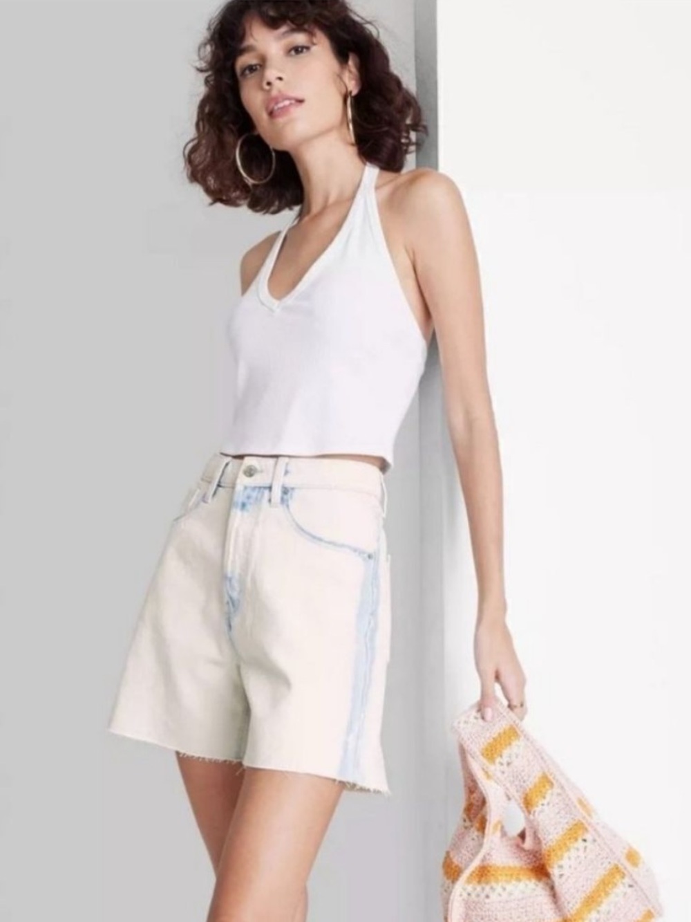 NEW! wild fable Size 4 Super High-Rise Cutoff Shorts Light Acid Wash Cream Blue